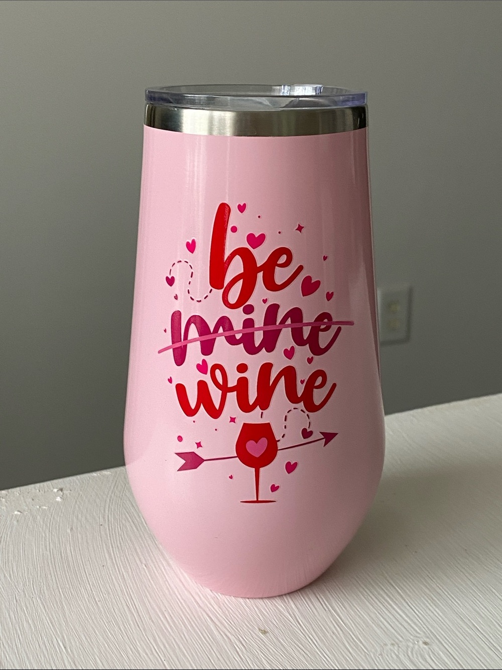 Pink "Be Wine" Insulated Wine Tumbler Valentine's Day Love Gift